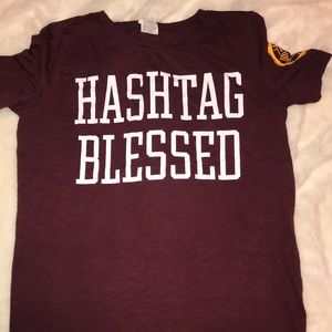 Maroon Hashtag Blessed PINK Tee